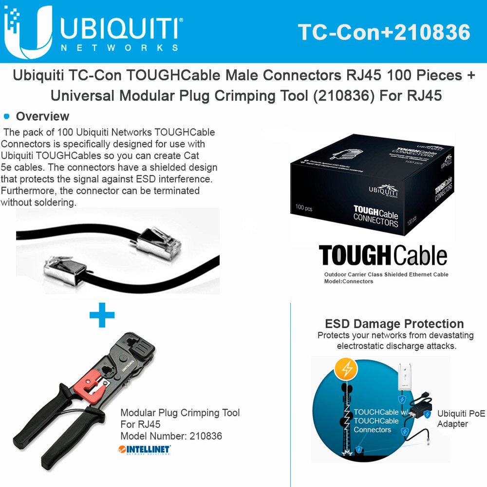 Ubiquiti TOUGHCable TCCon RJ45 Male Connectors 100Piece +CrimpingTool