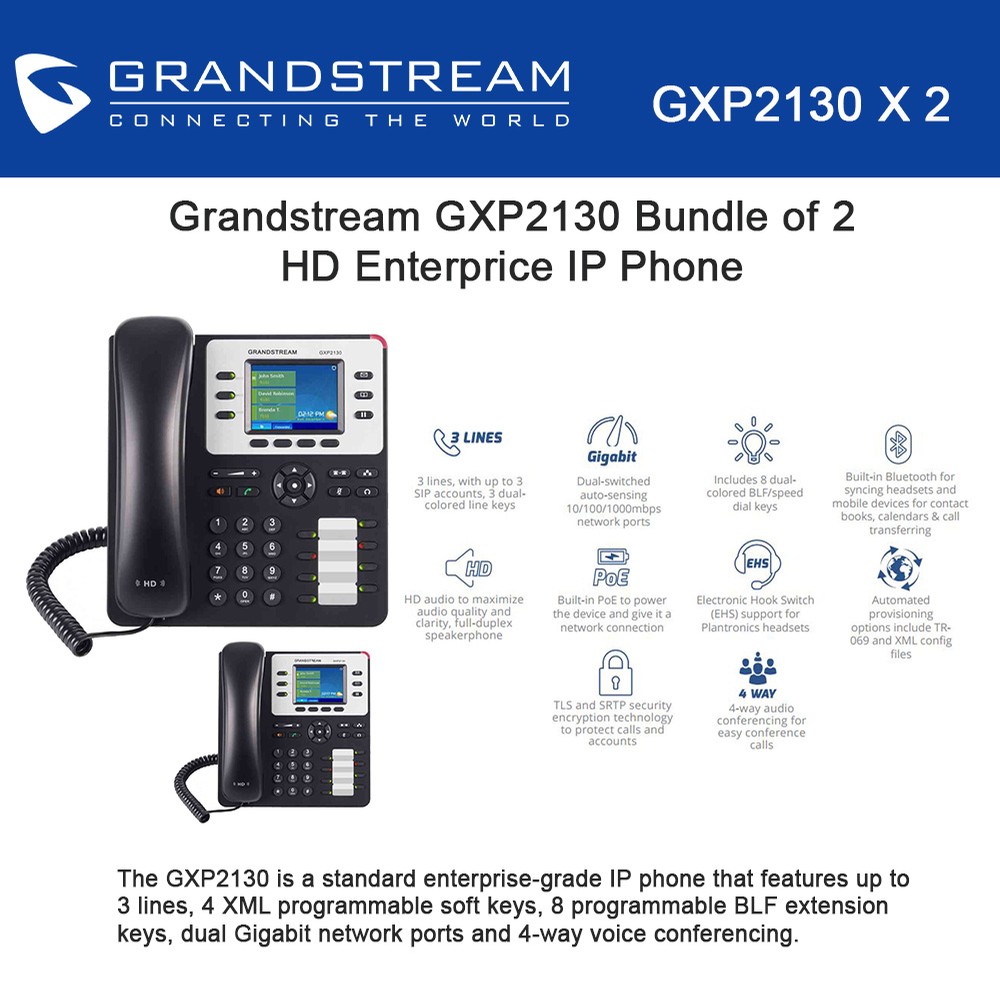 Grandstream Enterprise IP phone HD audio 2-PACK GXP2130 HD 3 lines