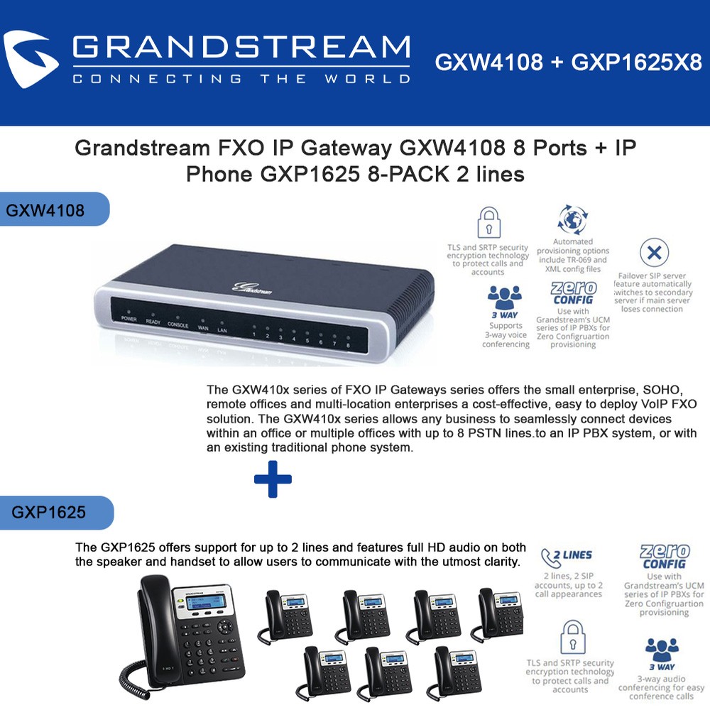 Grandstream FXO IP Gateway GXW4108 8 Ports (1-Unit) with IP Phone ...