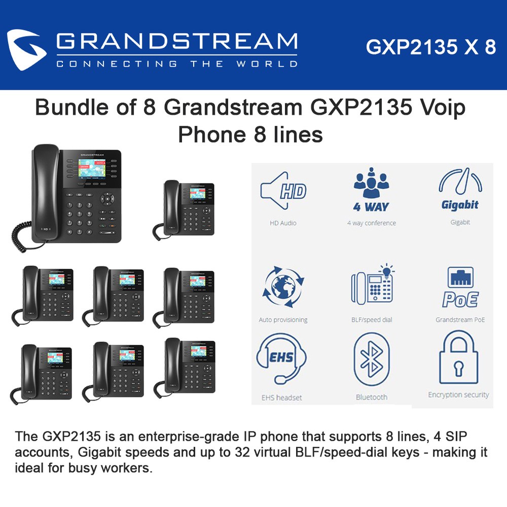 Grandstream IP Phone Enterprise High Performance 8PACK GXP2135 8lines