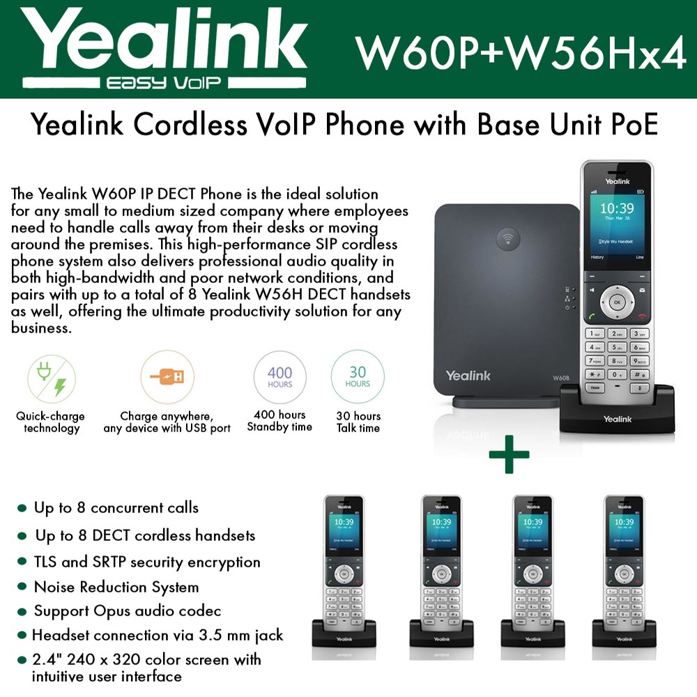 Yealink W60P IP DECT Phone Bundle W56H with W60 Base (1-UNIT) + W56H ...