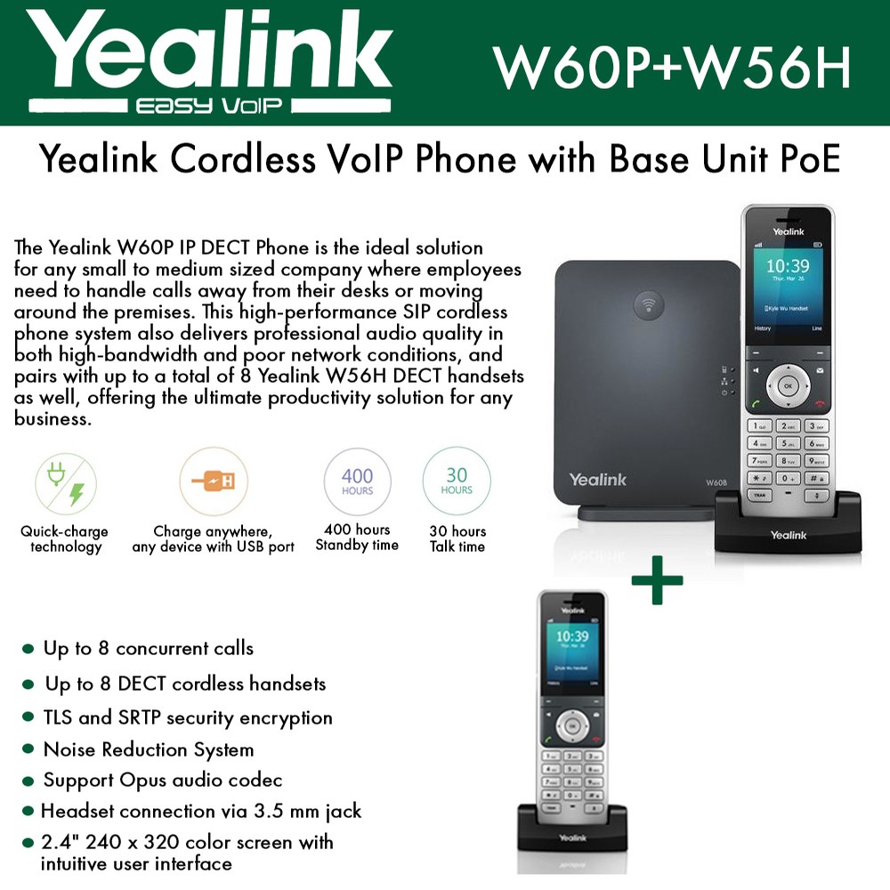 One Talk IP DECT W56h/p W56P W56H W60P YEALINK TECHTEK battery replaces YL-5J compatible with