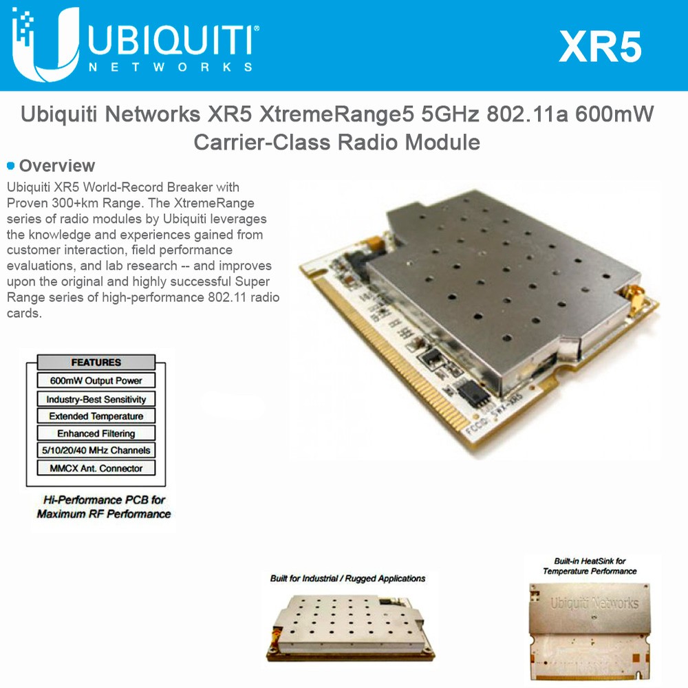 Ubiquiti XR5 XtremeRange 5 5GHz 802.11a 600mW CarrierClass Radio Module proven 300+km Range