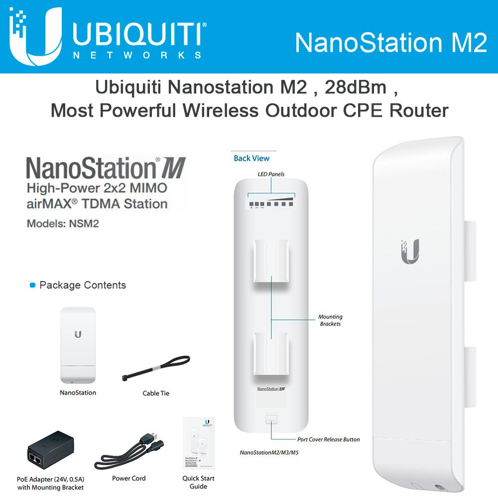 NSM2 2,4 GHz Hi-Power 2x2 MIMO Station 2-Pack Ubiquiti Networks 2X NanoStation M2