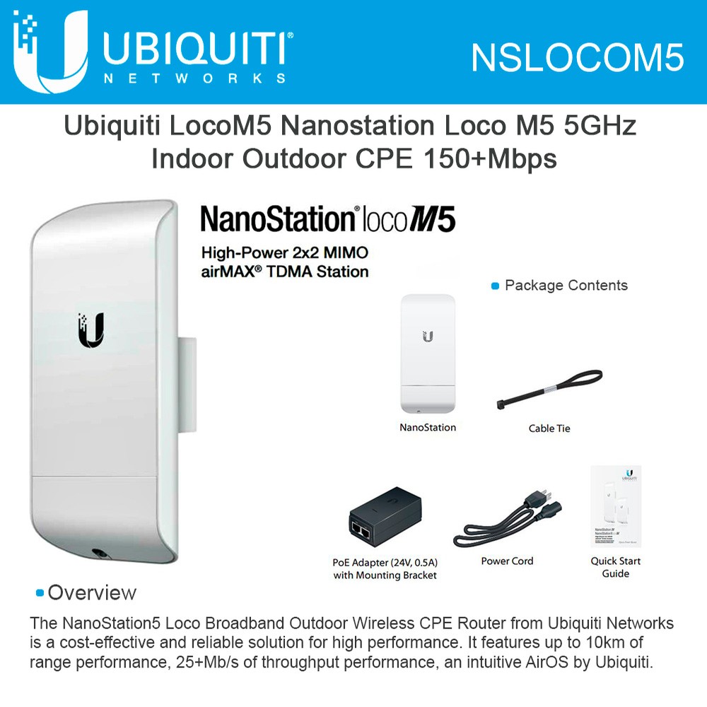 Ubiquiti NanoStation M5 Indoor/Outdoor airMAX CPE 5GHz High