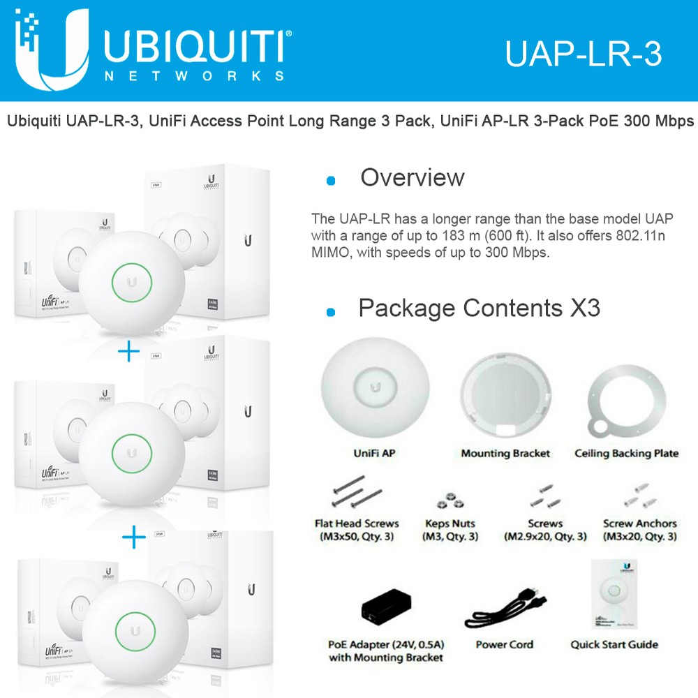 Ubiquiti Networks UniFi AP UAP-LR-3 Long Range Indoor Access Point up 300 Mbps