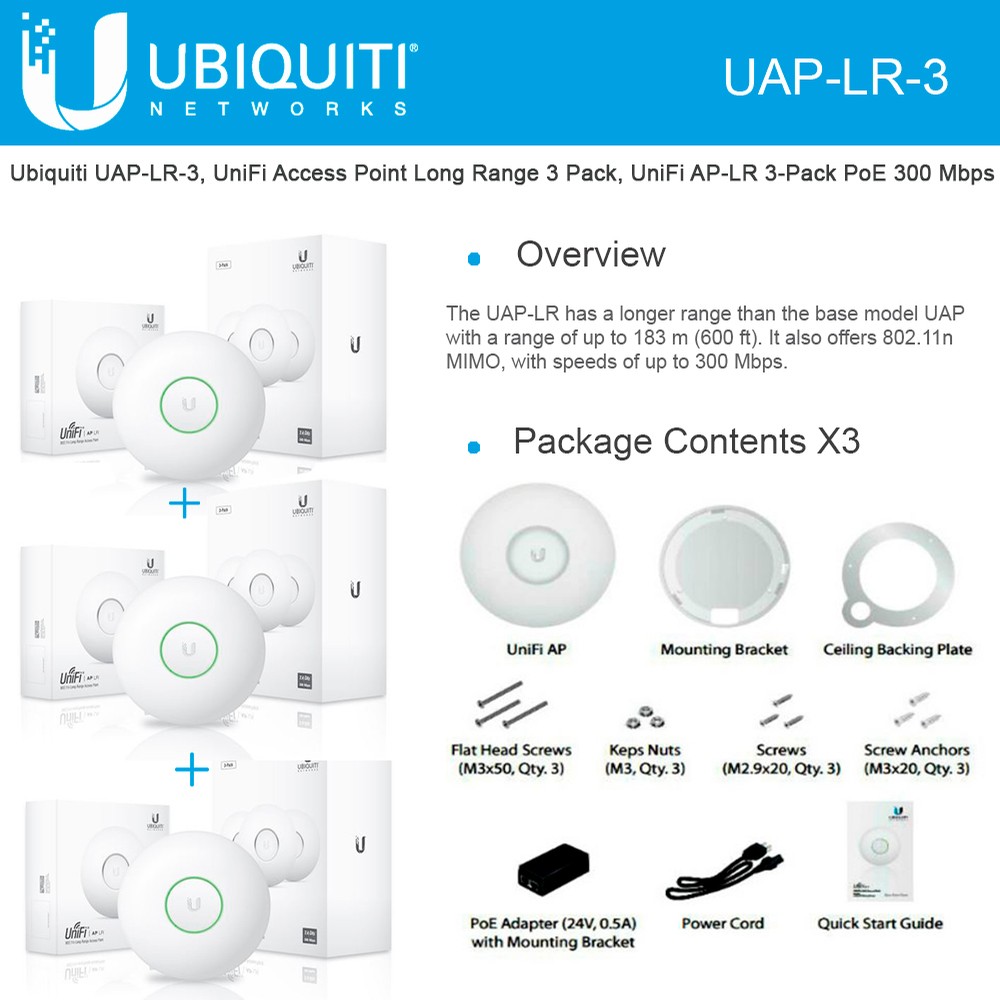 Ubiquiti Networks UniFi AP UAP-LR-3 Long Range Indoor Access Point up 300 Mbps