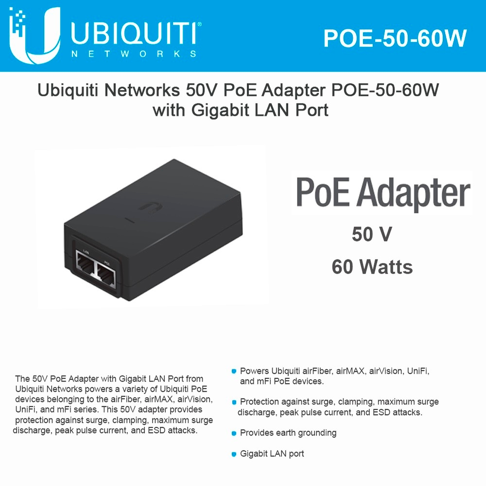 Ubiquiti POE5060W 50V 60W PoE adapter gigabit LAN powers airFiber
