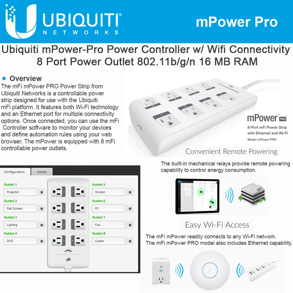 Se internettet domæne Profet mPower Pro Controller Wifi Connectivity 8 Port Power Outlet 802.11b/g/n  16MB RAM