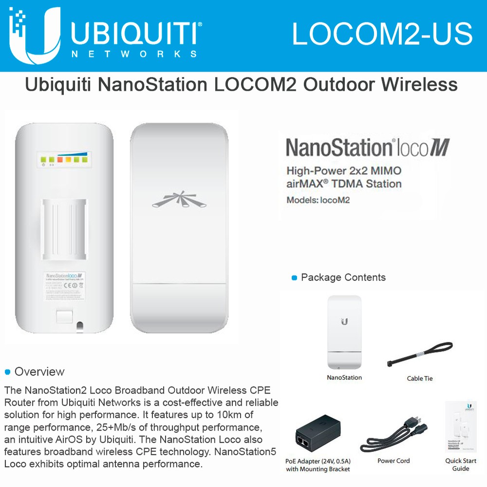 Ubiquiti Nanostation Loco M2 LOCOM2 AirMax Outdoor Wireless Access Point CPE 2.4GHz CPE 150+ Mbps