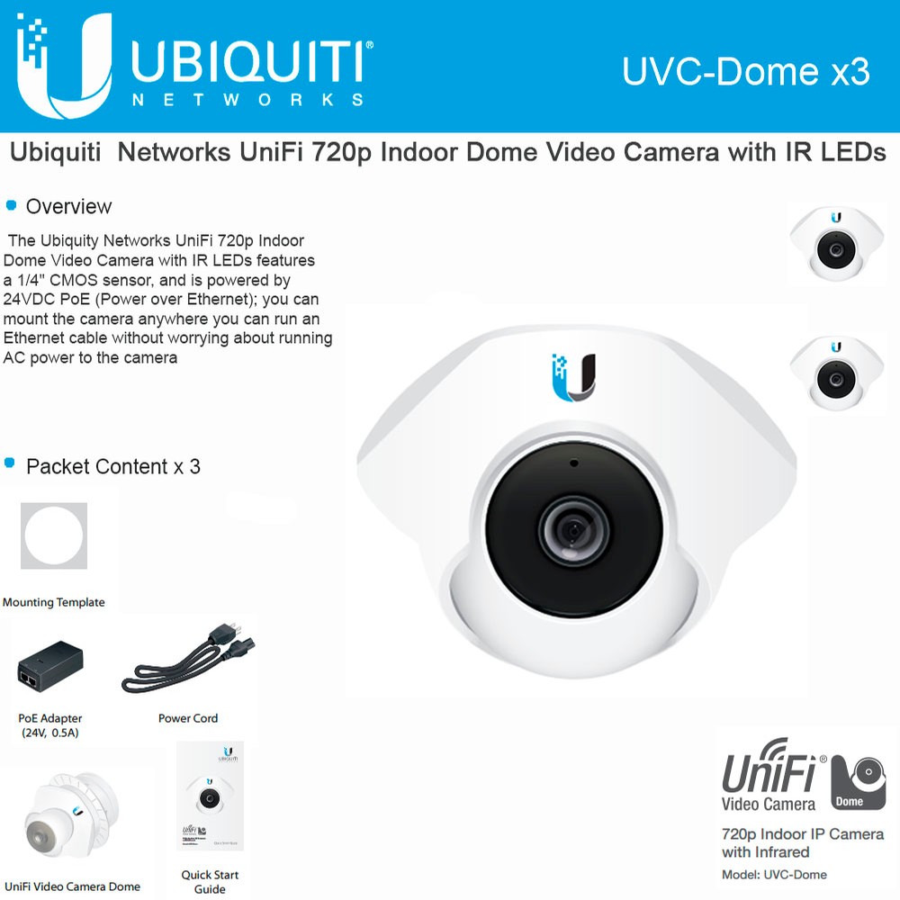 Ubiquiti Networks UVC-Dome-3 UniFi 720p Indoor Dome Video Camera with ...