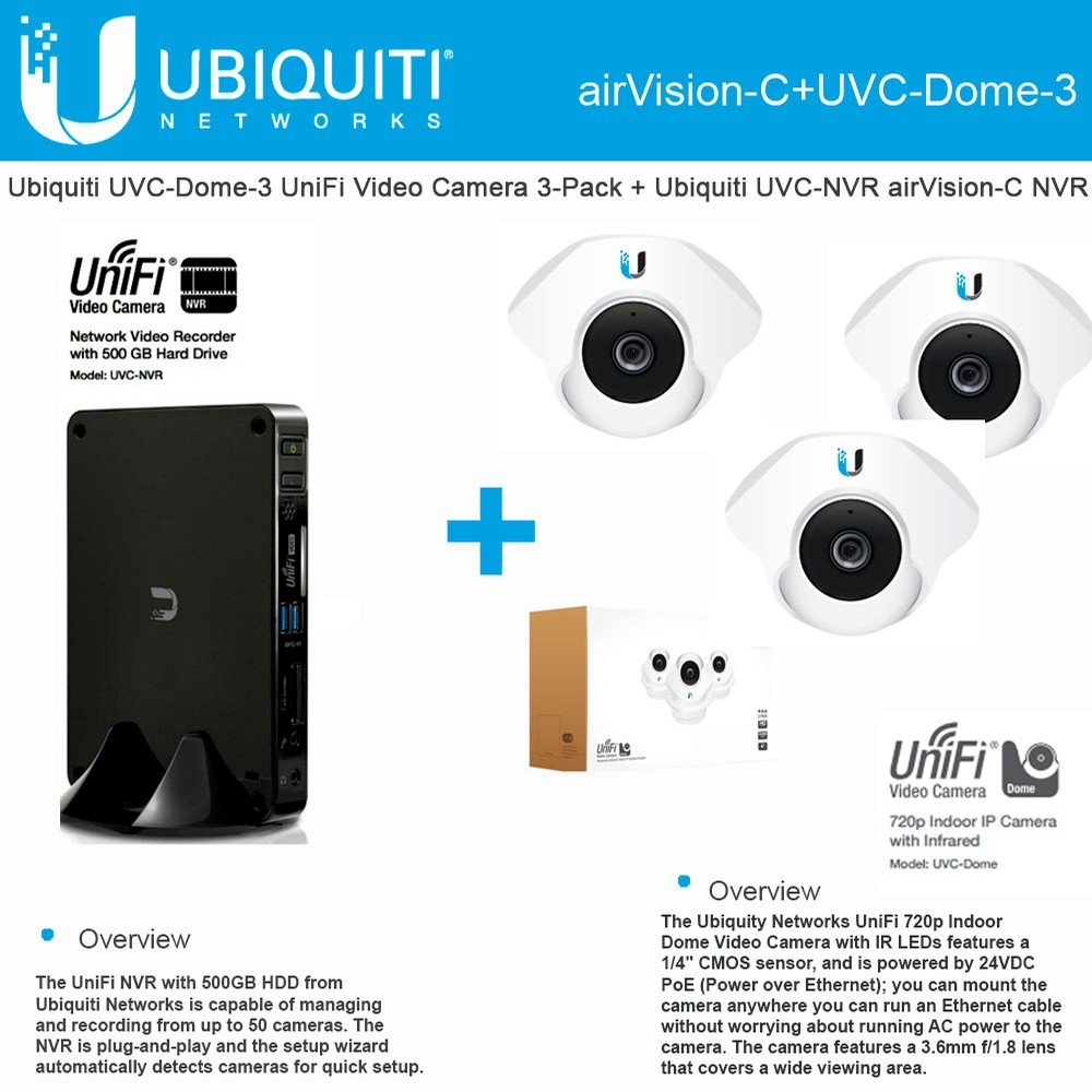 Ubiquiti UVCDome3 UniFi Video Camera 3Pack + Ubiquiti UVCNVR