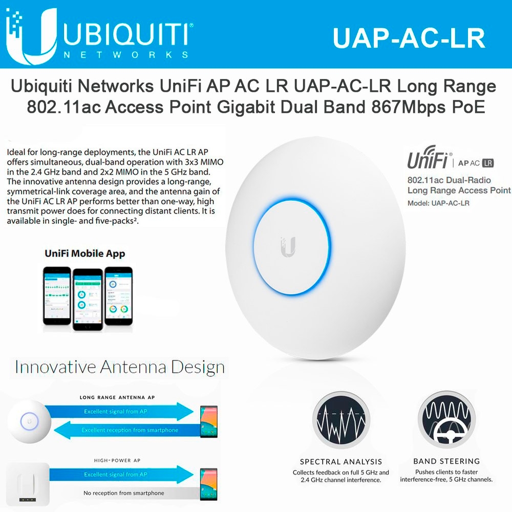 tyv tirsdag tyk Ubiquiti Networks UniFi AP AC LR UAP-AC-LR Long Range 802.11ac Access Point  Gigabit Dual Band 867Mbp