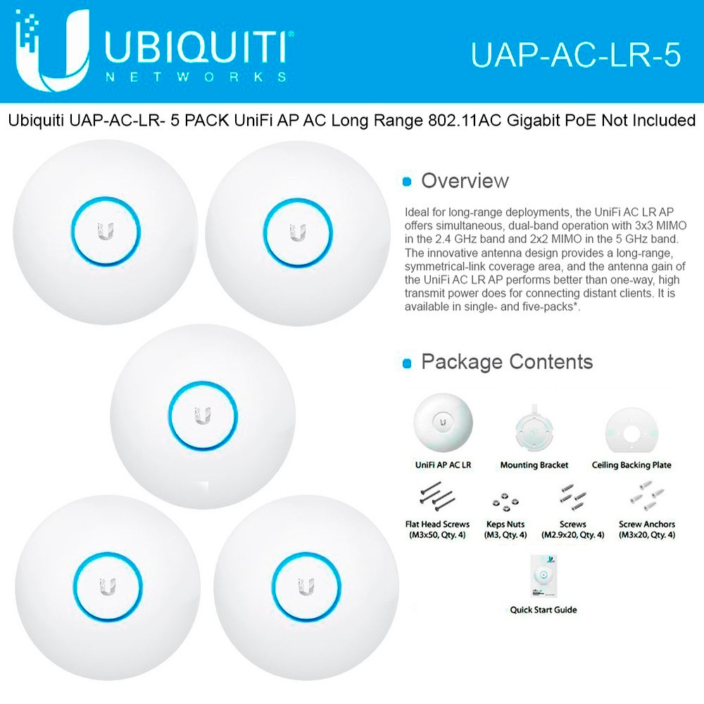 Låse Bedøvelsesmiddel relæ Ubiquiti Networks UniFi AP AC LR UAP-AC-LR-5 802.11ac Long Range Dual-Band  Wireless Access Point