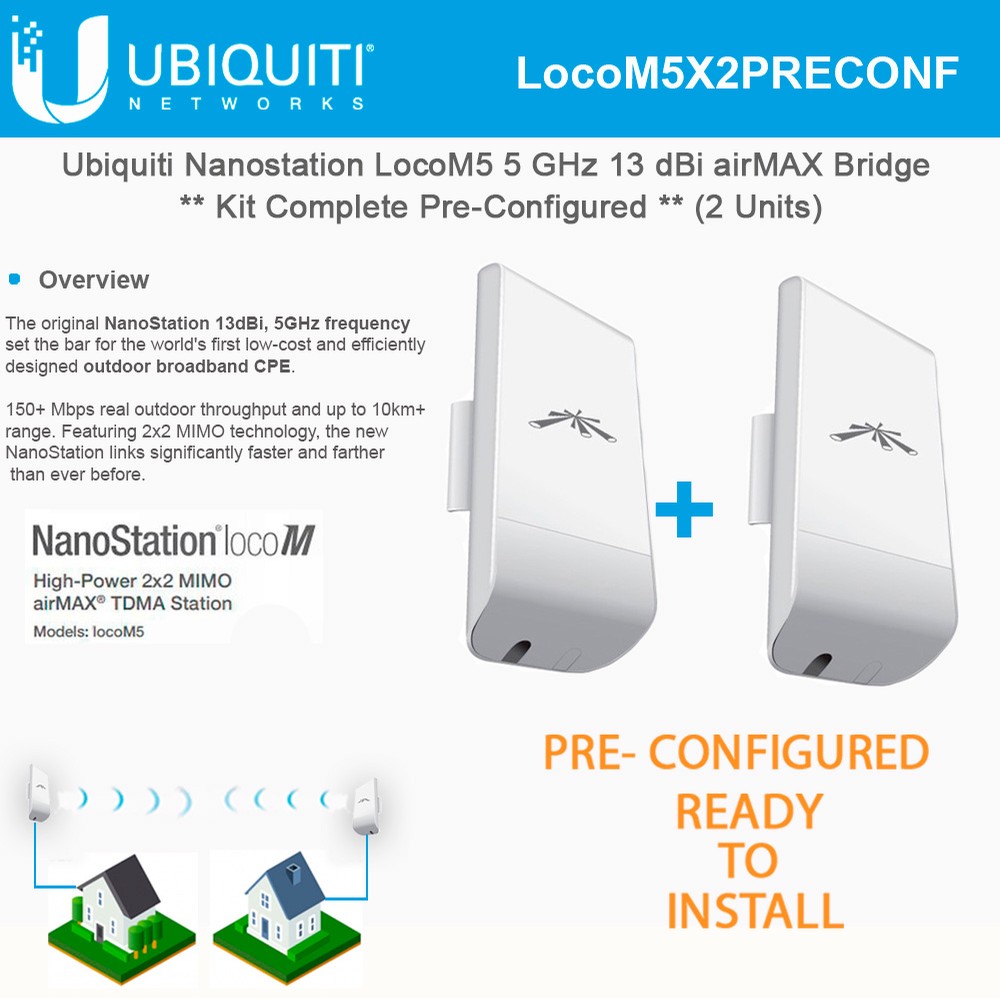 Ubiquiti NanoStation Loco M5 PRECONFIGURED airMAX CPE 5 GHz CPE Point ...