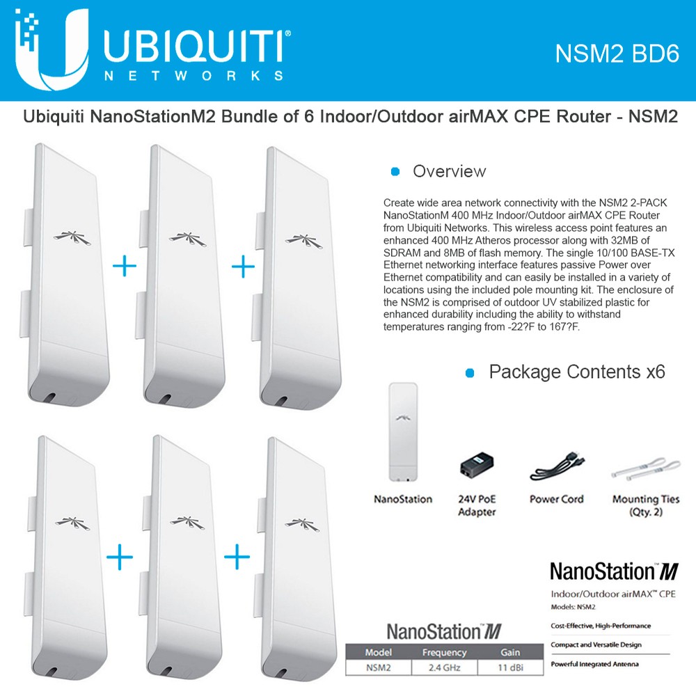 Ubiquiti Networks NSM2 NanoStationM Indoor/Outdoor airMAX CPE Router (6 ...