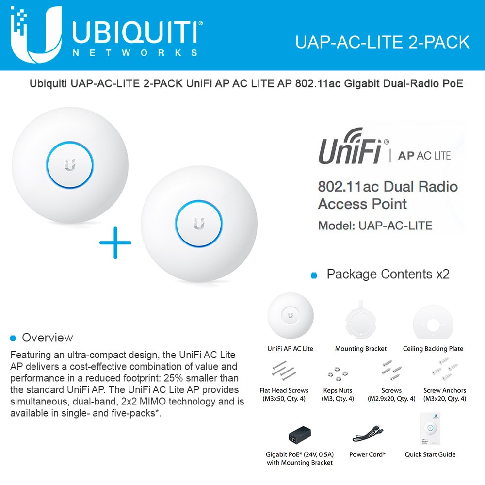 Ubiquiti UniFi AC Lite AP UAP-AC-LITE-US 802.11ac Gigabit Dual Radio ...