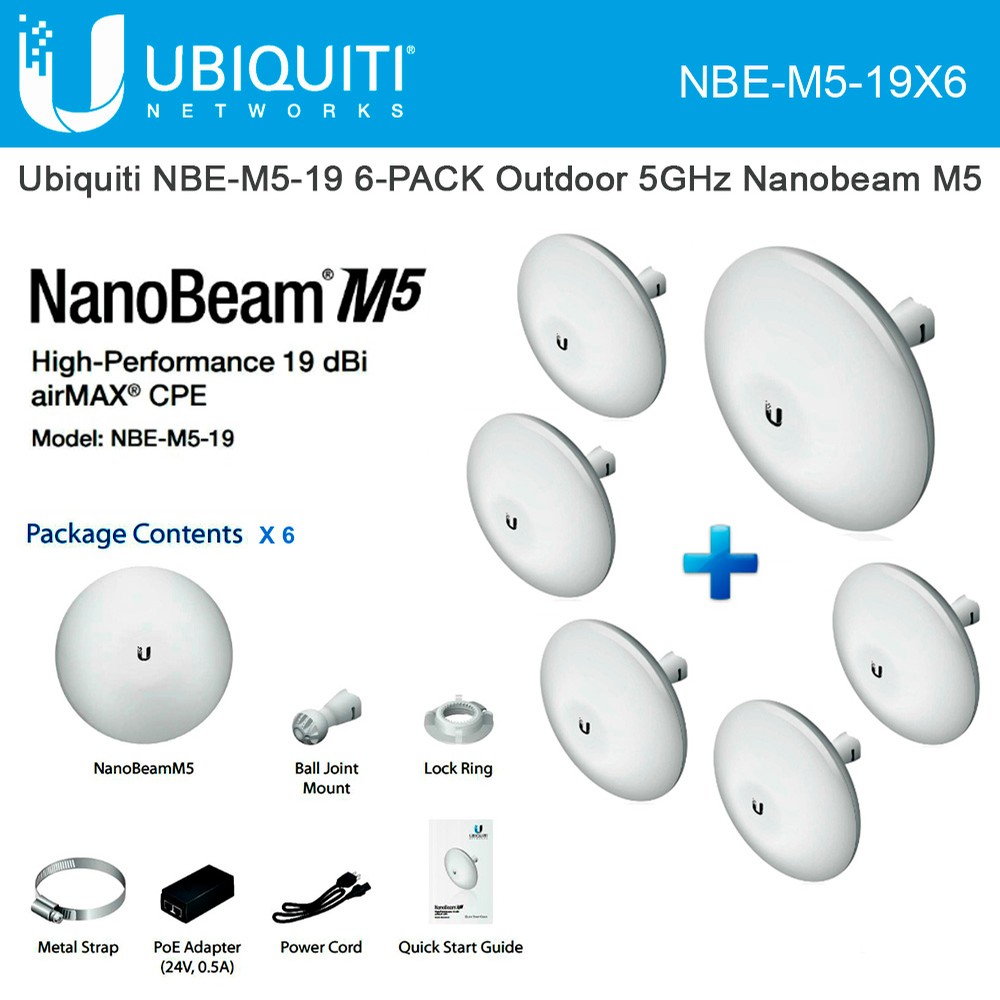 Ubiquiti Nanobeam M5 NBEM519 6PACK 5GHz 19dBi Antenna airMAX Bridge