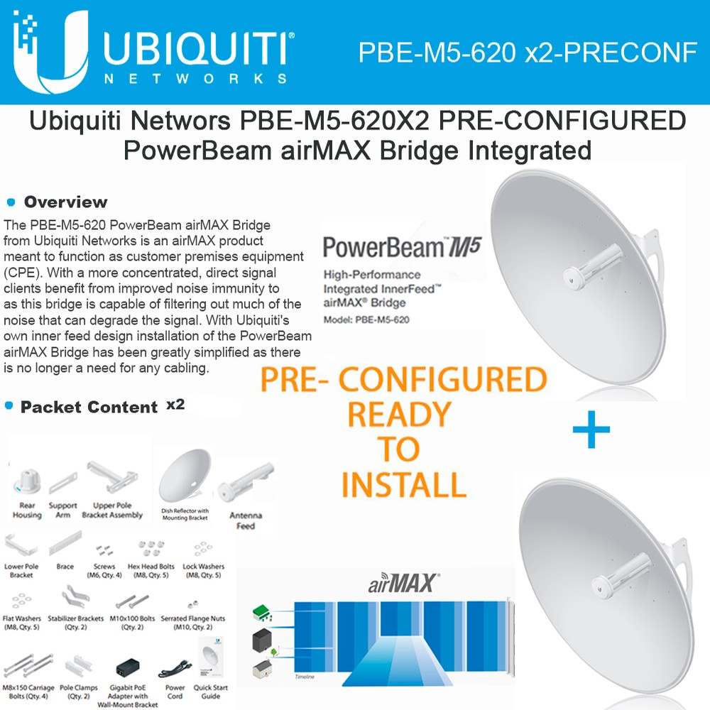 Ubiquiti Networks PowerBeam M5 PBE-M5-620-US Pre-Configured 5GHz 29dBi ...