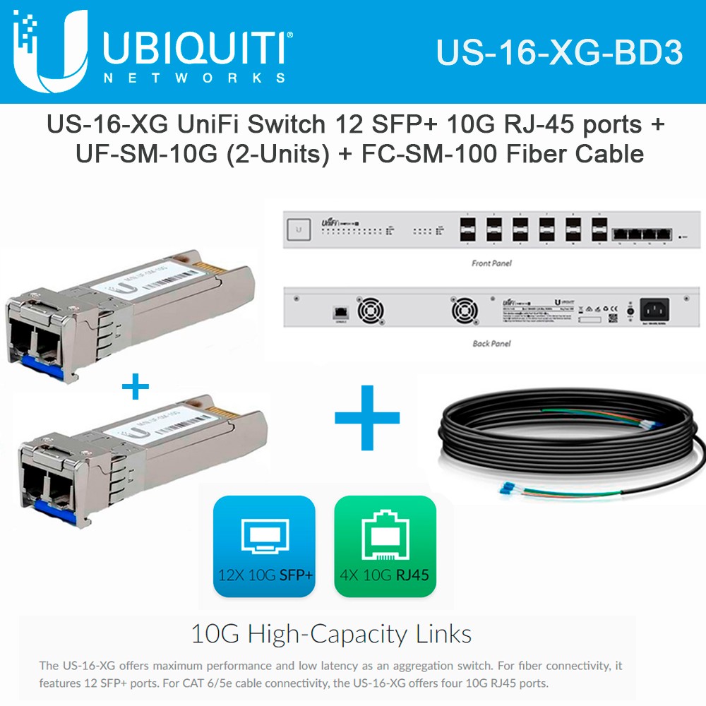 Ubiquiti UniFi switch 16 XG 16port US16XG switch w/ UFiber SM SFP+