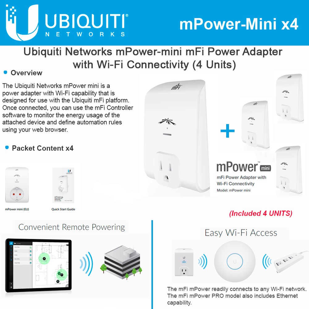 Ubiquiti mPower Mini 4Units 1Port mFi Power Outlet Wifi Connectivity