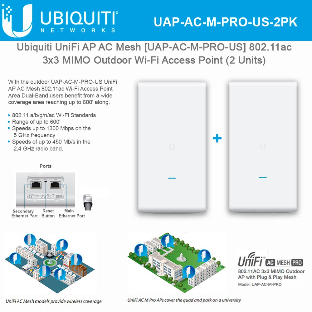 Ubiquiti AP AC Mesh Pro 2 units UAP-AC-M-PRO 11ac outdoor Wi-Fi access point up to 1300Mbps
