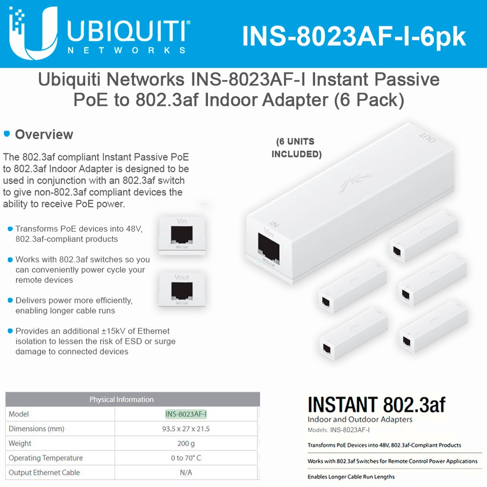 NEW Ubiquiti Instant 802.3af Adapter Indoor Gigabit PoE Converter INS 3AF I G   Computer