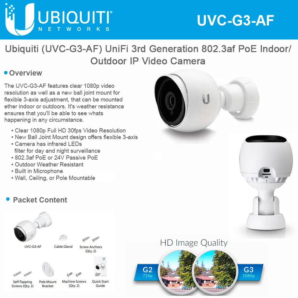 Ubiquiti Networks UniFi Video Camera G3 UVC-G3-AF 1080p 802.3af Indoor ...