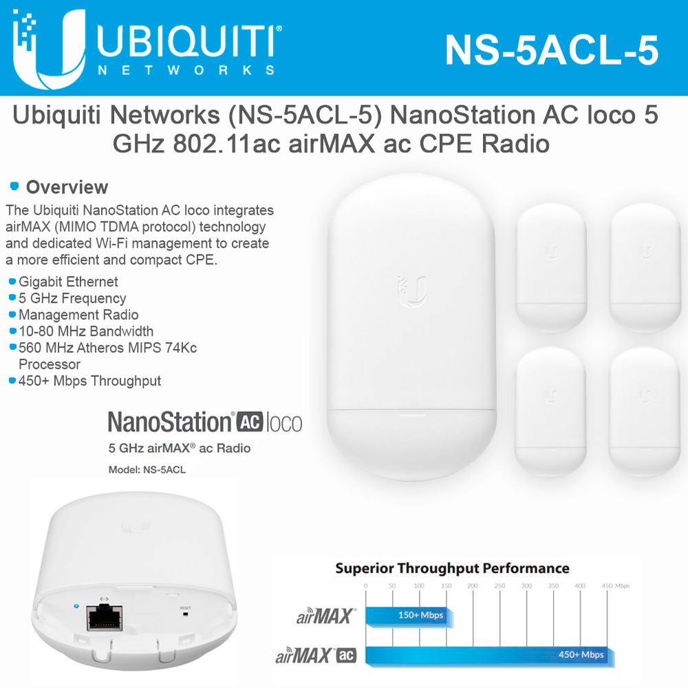 Escultor Es Emoción Ubiquiti NanoStation NS-5ACL-5 AC loco 5 GHz 802.11ac ac CPE Radio 450+  Mbps Wireless Access Point