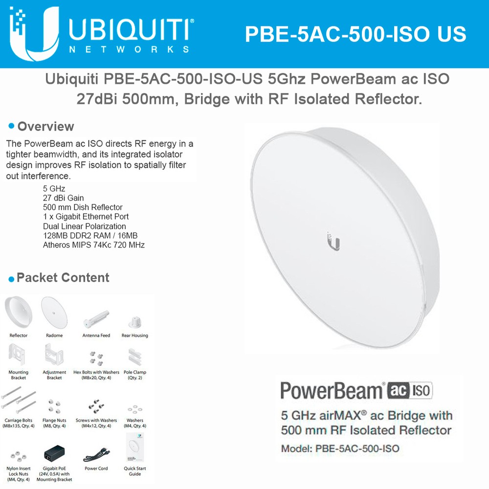 Ubiquiti PBE-5AC-400-ISO 2-PACK PRE-CONF PowerBeam AC ISO 5GHz 25dBi ISO 25+km 