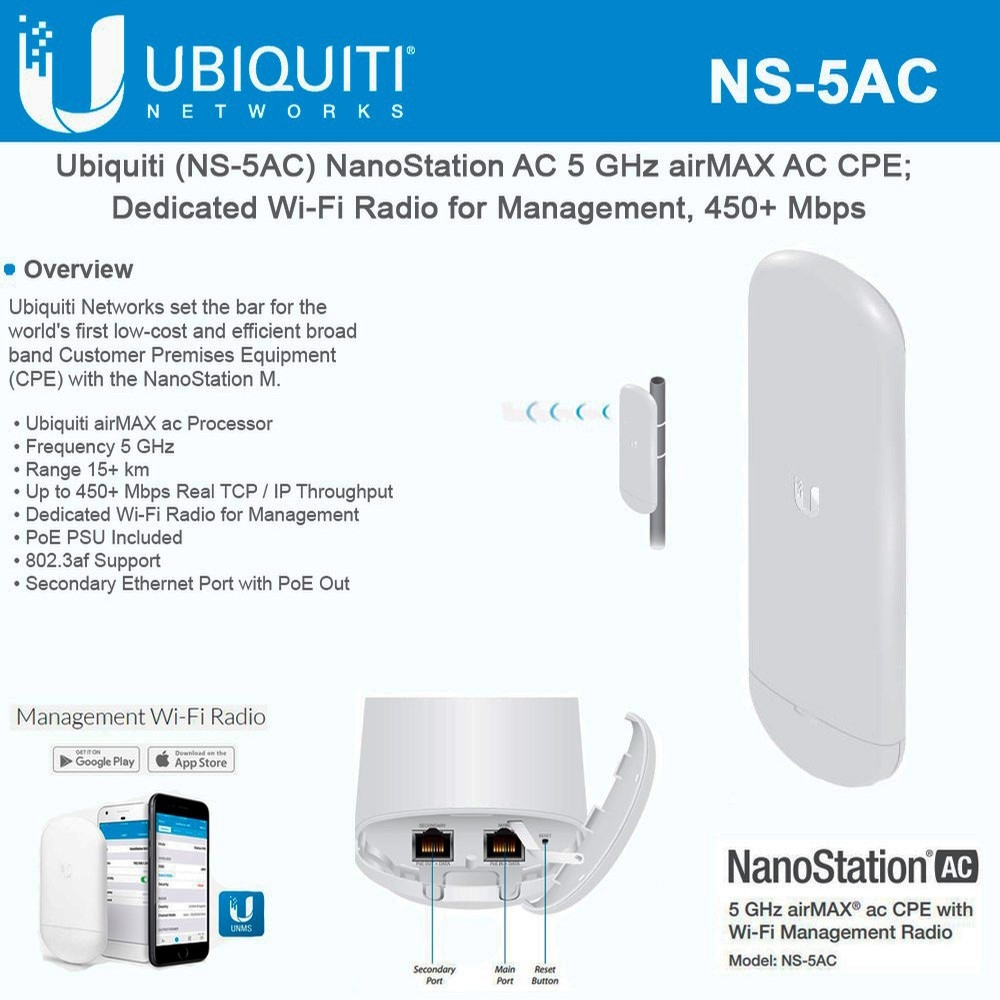 Thiết bị thu phát wifi Ubiquiti NanoStation AC NS-5AC | Maitel