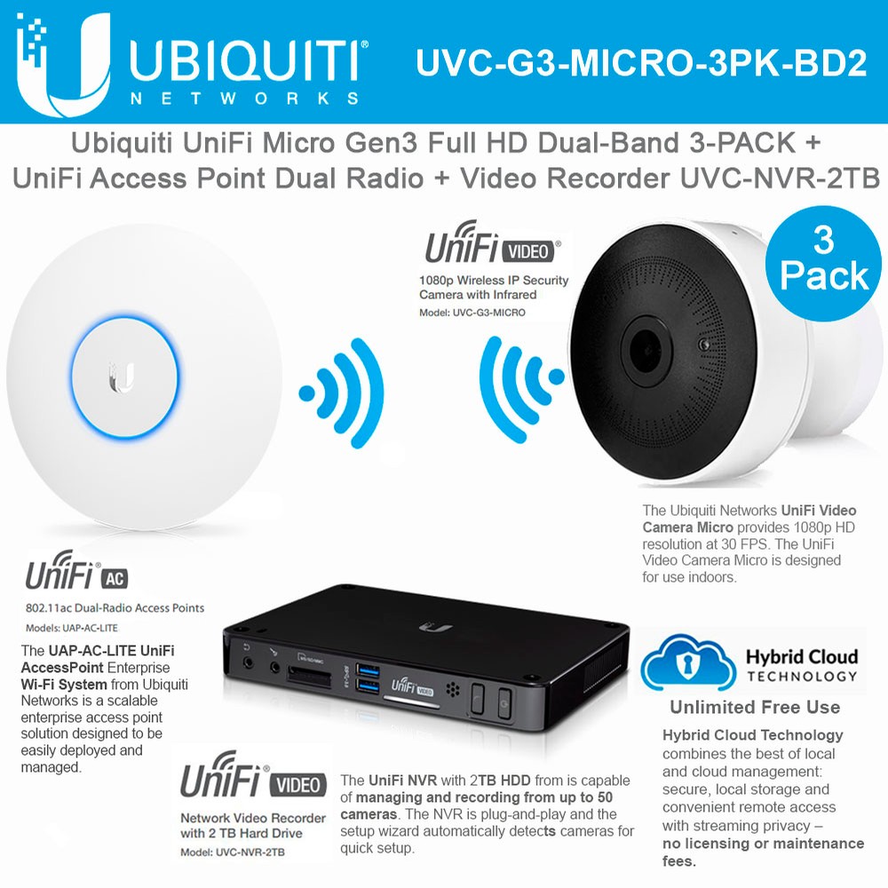 Ubiquiti UniFi Protect G3 Micro 3units WiFi with Video Recorder 2TB