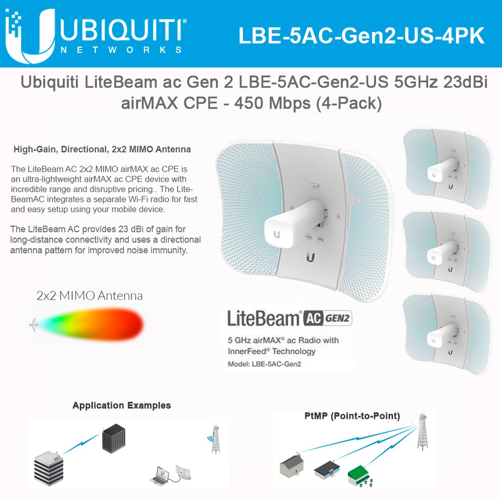 Ubiquiti 2x Litebeam 5ac Gen2 Litebeam Ac Gen 2 Lbe 5ac Gen2 23dbi ...