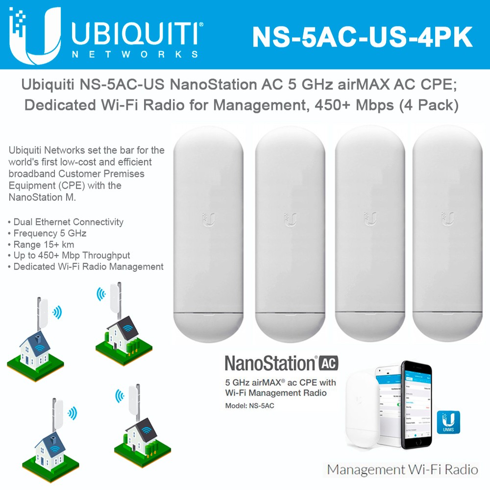 Ubiquiti airMAX AC CPE 4PACK NanoStation AC 5GHz indoor/outdoor Radio