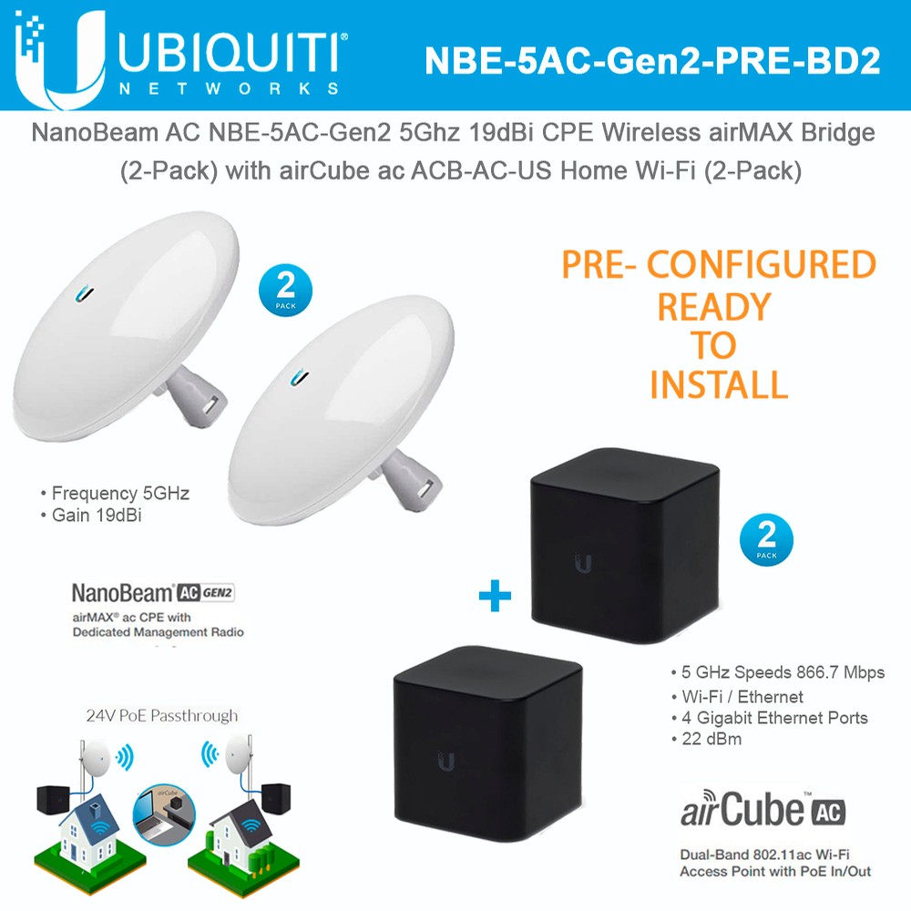Ubiquiti NanoBeam NBE 5AC Gen2 US PRE CONFIGURED 5Ghz 19dBi CPE