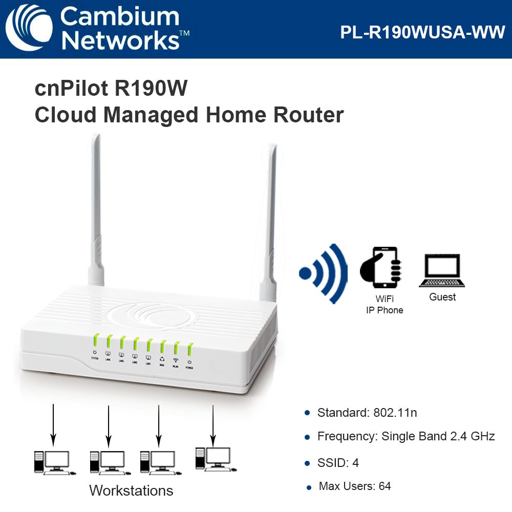 Cambium Networks cnPilot R190W IPV6 Cloud managed Router via cnMaestro