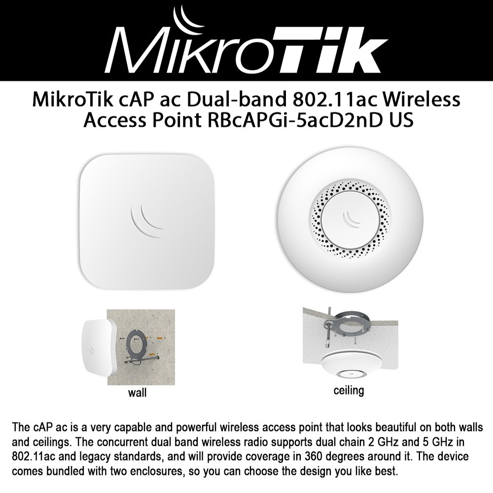 Mikrotik Wireless Access Point CAP Ac RBcAPGi 5acD2nD Dual band 2 4 5GHz 802 11ac US Version