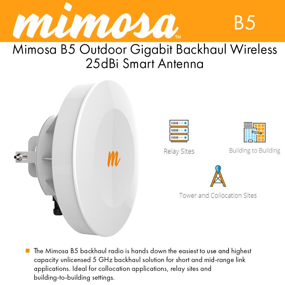 Mimosa Networks B5 Outdoor Gigabit Backhaul Wireless 802.11ac 4x44