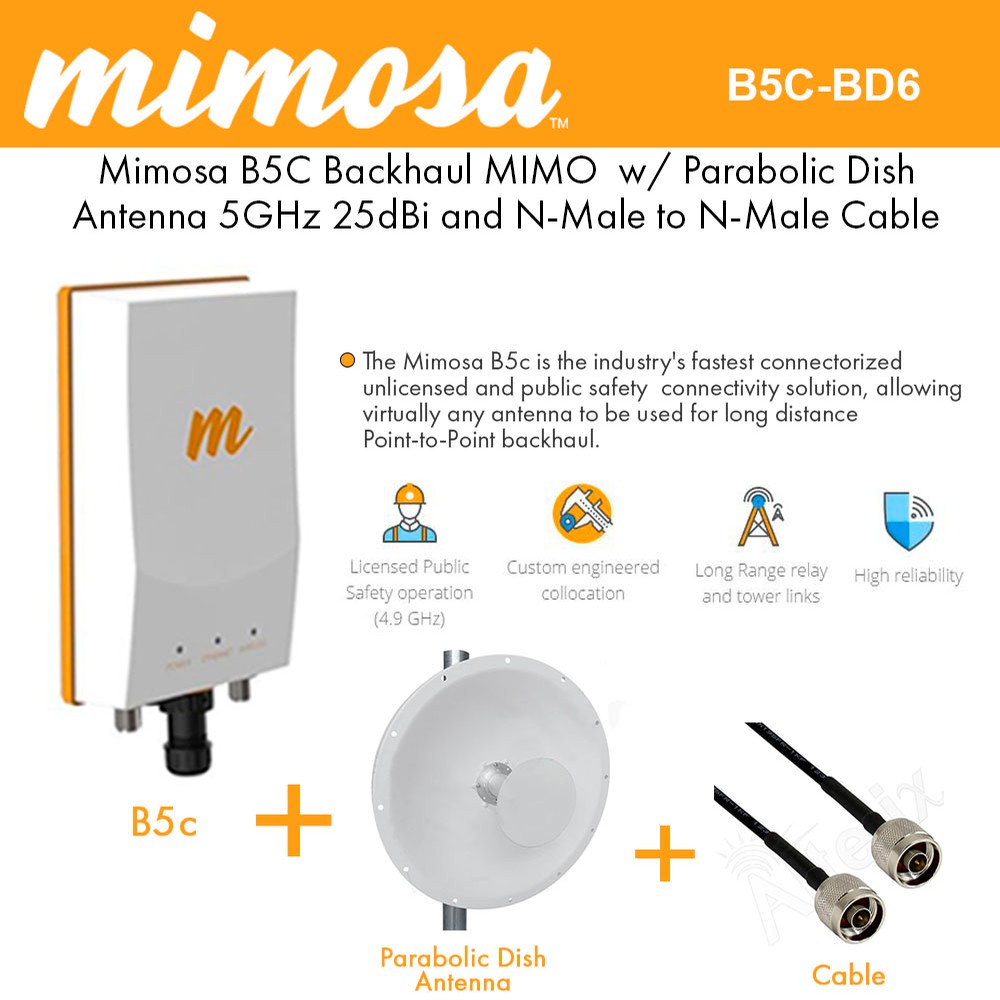 Mimosa B5C Connectorized GPS 11ac 4x4:4 MIMO IP67 pair with 5GHz 25dBi ...