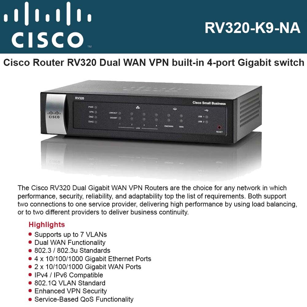 Assets pay off Converge Cisco RV320 Dual WAN VPN Router built-in 4-port Gigabit Switch Dual USB  Ports 3G/4G
