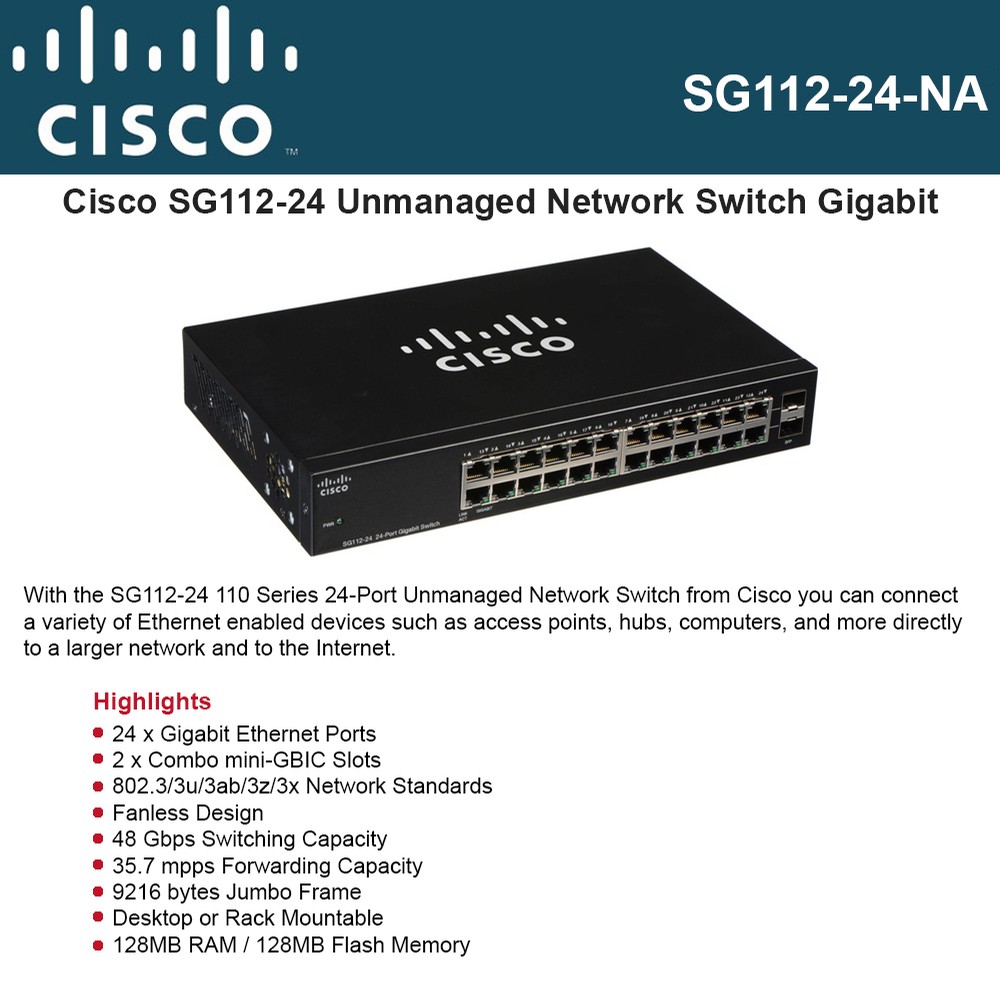 Cisco SG11224 24port Gigabit Switch 24 x 10/100/1000 + 2 x combo