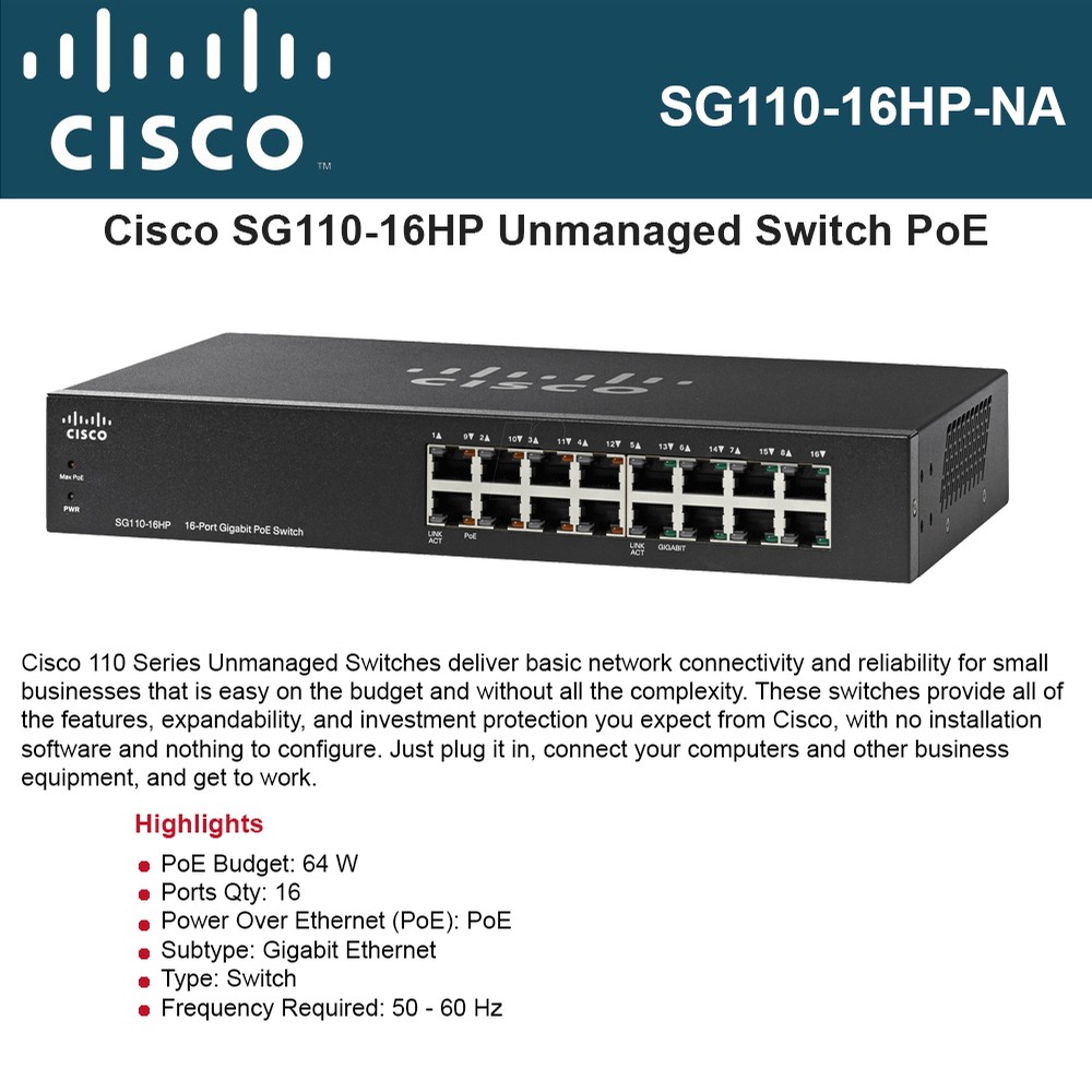 NEW Cisco SG110-16 Ethernet Switch 16 Ports SG110-16-NA 