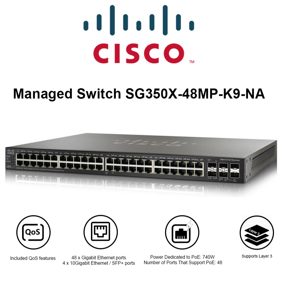 Cisco SG350X-48MP Stackable Managed Switch L3 48-Ports Gigabit 