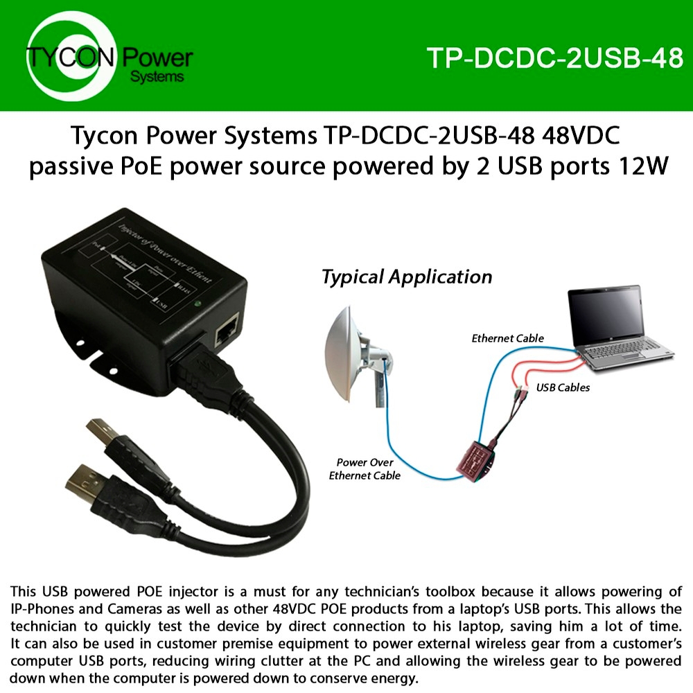 Tycon Power Tp Dcdc 2usb 48 Dual Usb Input 48v Passive Poe Output 12w 