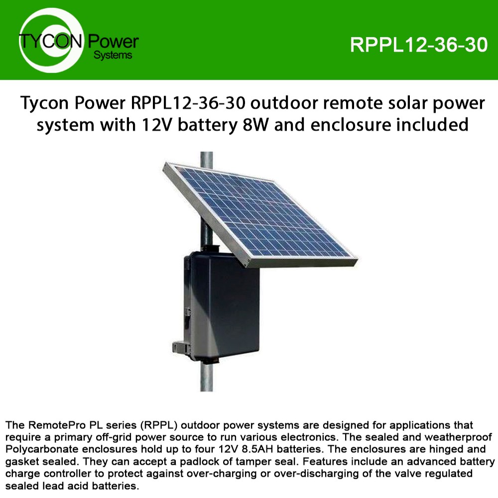 Tycon Tycon RPPL12-36-30 Outdoor Remote Solar Power System with 12V 36Ah ...