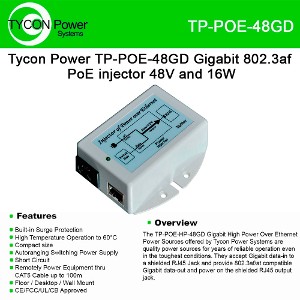 Tycon Systems Inc TP-POE-48 48v 18w Poe Power Inserter