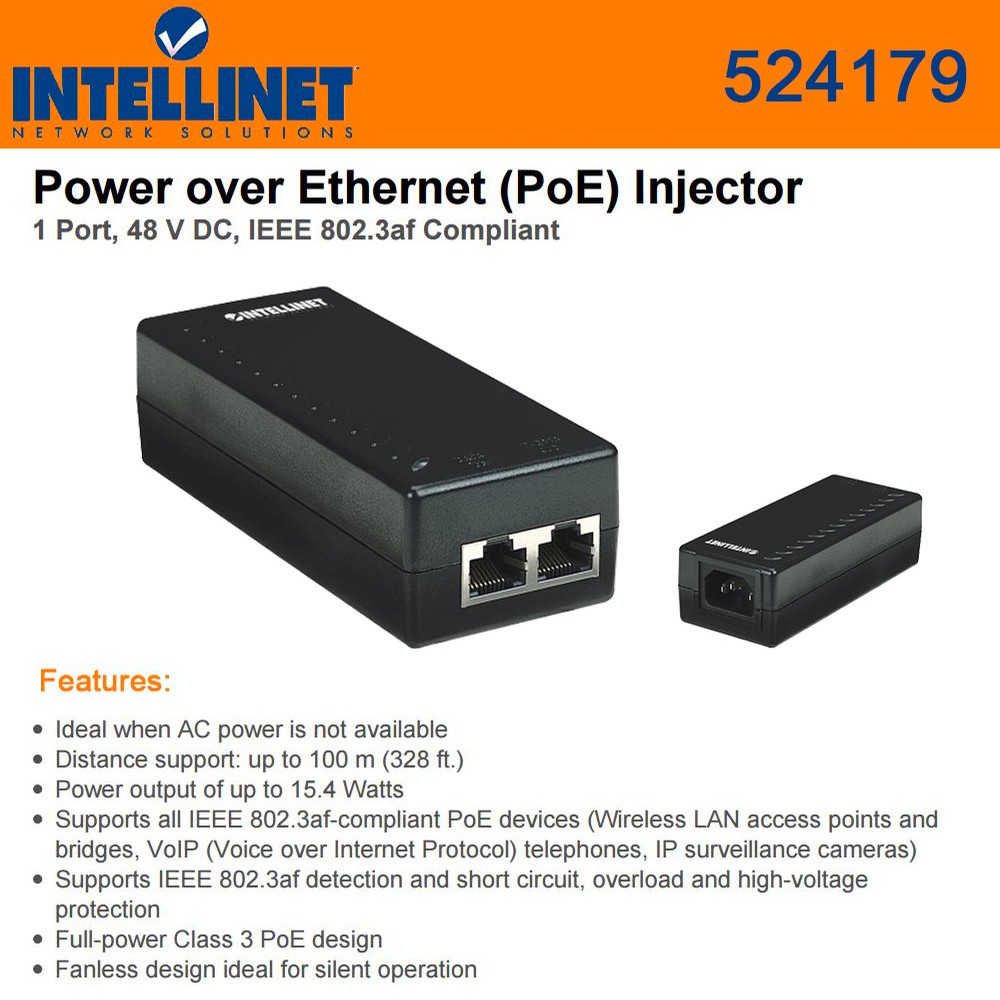 Intellinet 524179 Power over Ethernet (PoE) Injector