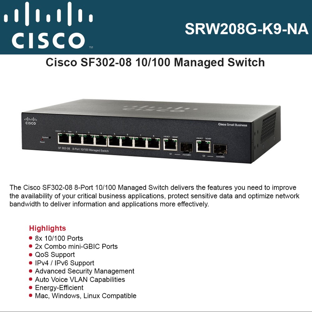 Cisco Switch Cisco Small Business SF302-08 SRW208G-K9-G5 