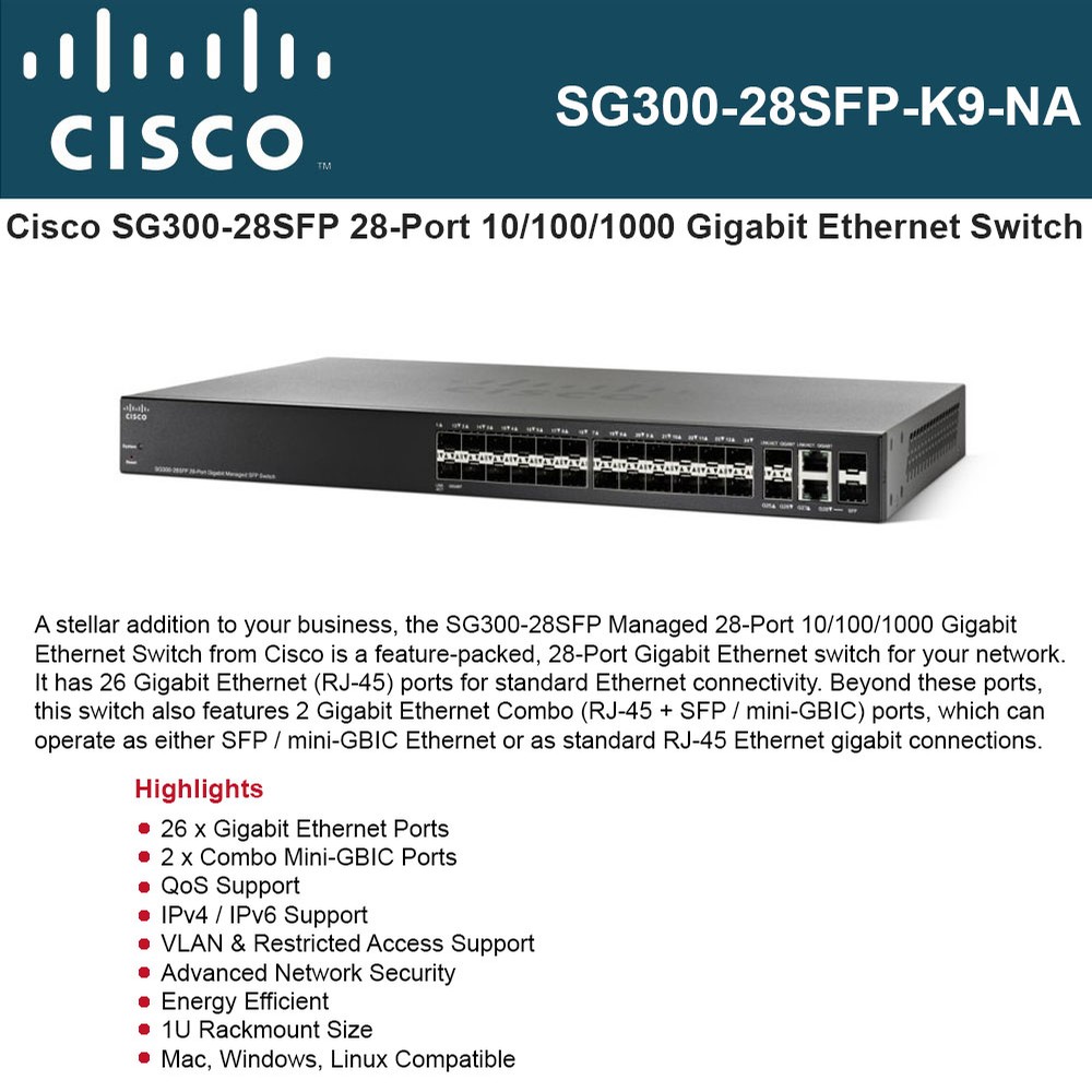 Cisco SG30028SFP Switch L3 managed, 26ports Gigabit SFP