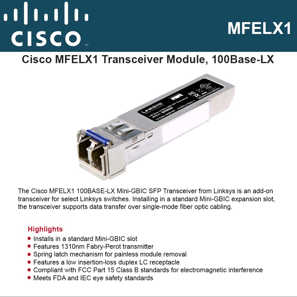 Cisco MFELX1, SFP mini transceiver mod., 100BaseLX, LC single mode